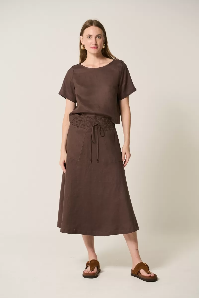 Hidrogênio - BROWN 100% LINEN MIDI FLARE SKIRT - 19800031 Hidrogênio - BROWN 100% LINEN MIDI FLARE SKIRT - 19800031