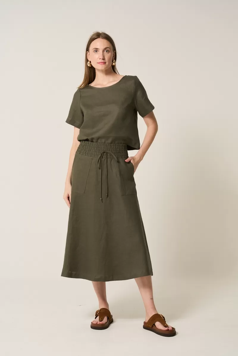 Hidrogênio - 100% MILITARY LINEN MIDI FLARE SKIRT - 19800005 Hidrogênio - 100% MILITARY LINEN MIDI FLARE SKIRT - 19800005