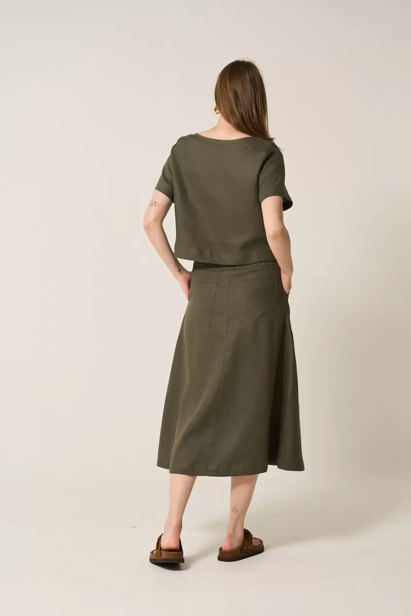 Hidrogênio - 100% MILITARY LINEN MIDI FLARE SKIRT - 19800005 Hidrogênio - 100% MILITARY LINEN MIDI FLARE SKIRT - 19800005