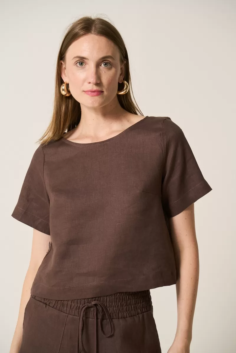 Hidrogênio - 100% BROWN LINEN CROPPED TOP - 19801031 Hidrogênio - 100% BROWN LINEN CROPPED TOP - 19801031