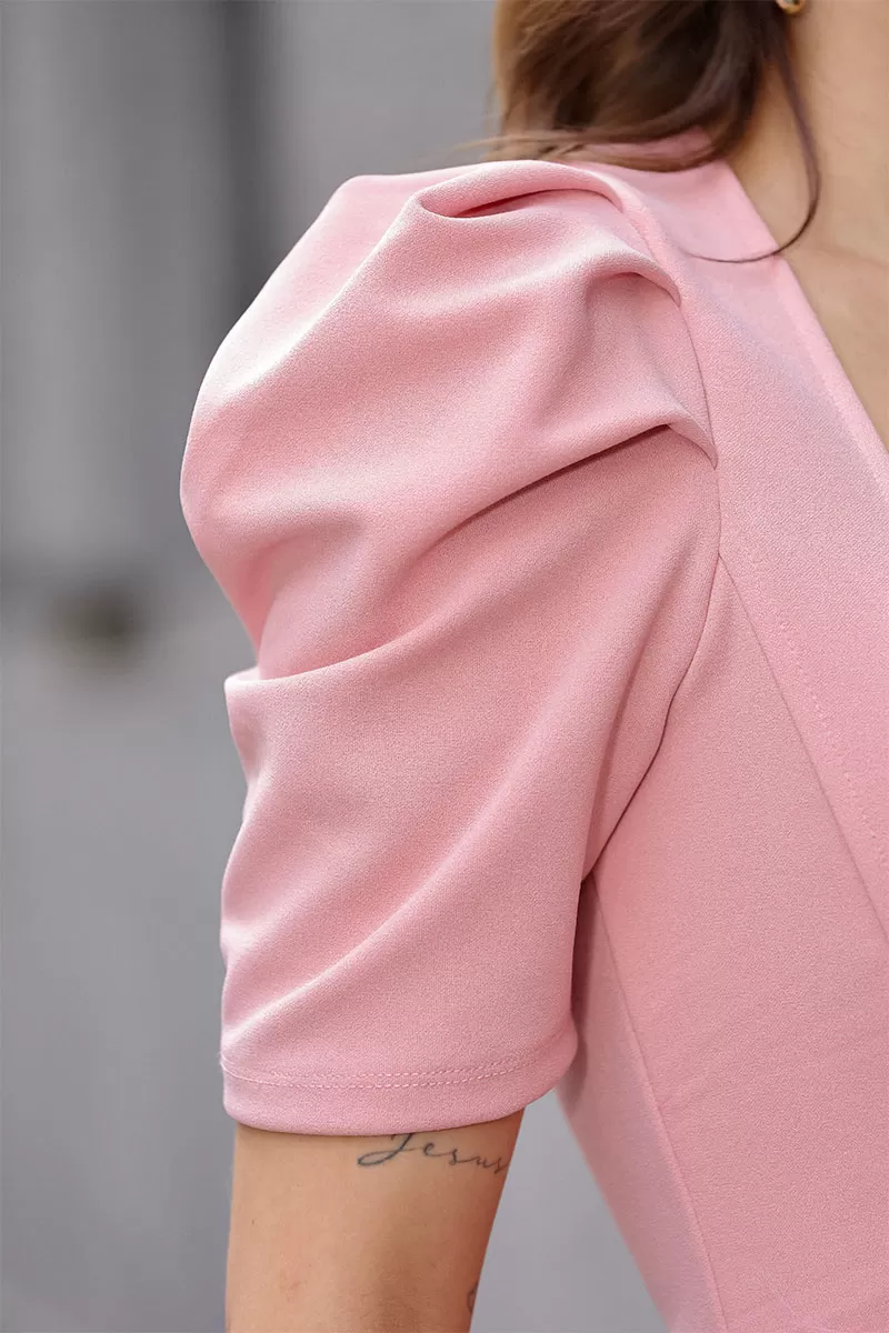 Miss Misses - Bruna Puff Sleeve Midi Dress with Pink Rib - 54428031 Miss Misses - Bruna Puff Sleeve Midi Dress with Pink Rib - 54428031