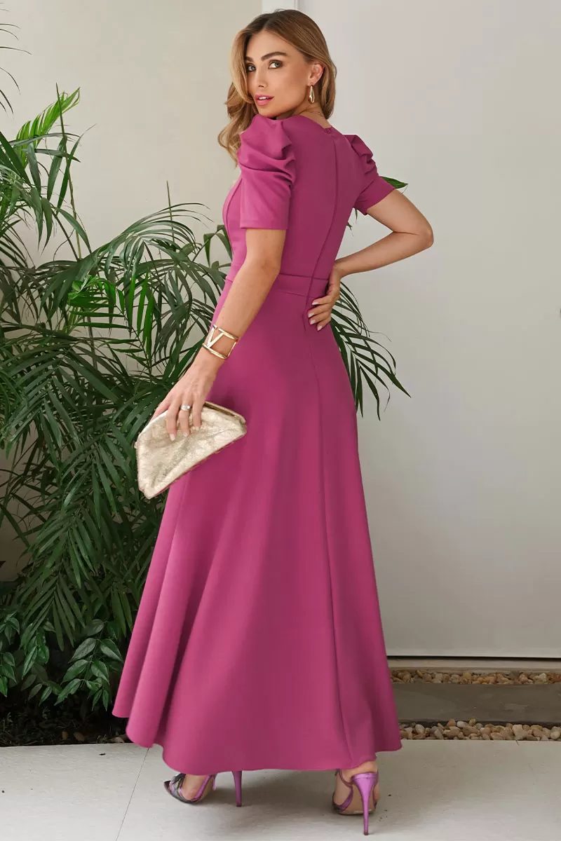 Miss Misses - Bruna Midi Dress with Puff Sleeves and Fuchsia Rib - 54428234 Miss Misses - Bruna Midi Dress with Puff Sleeves and Fuchsia Rib - 54428234
