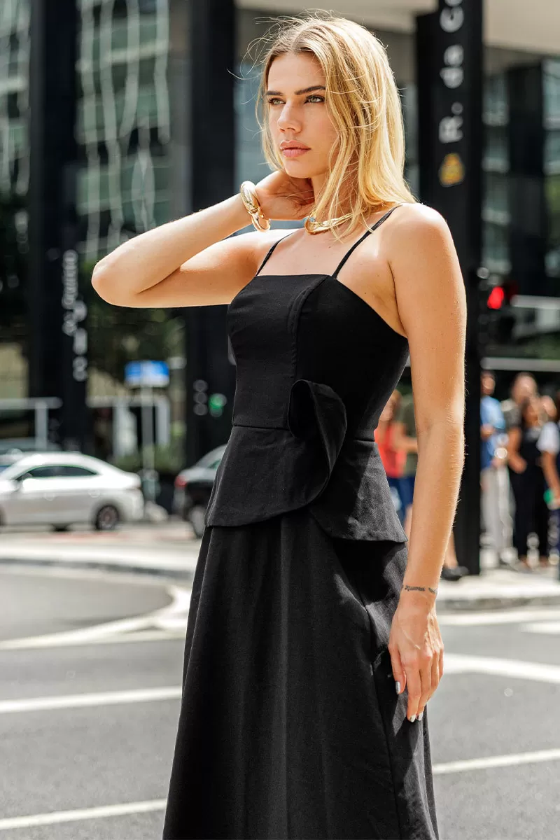 Miss Misses - Jessica Dress with Flower Detail at the Waist in Black - 54497001 Miss Misses - Jessica Dress with Flower Detail at the Waist in Black - 54497001