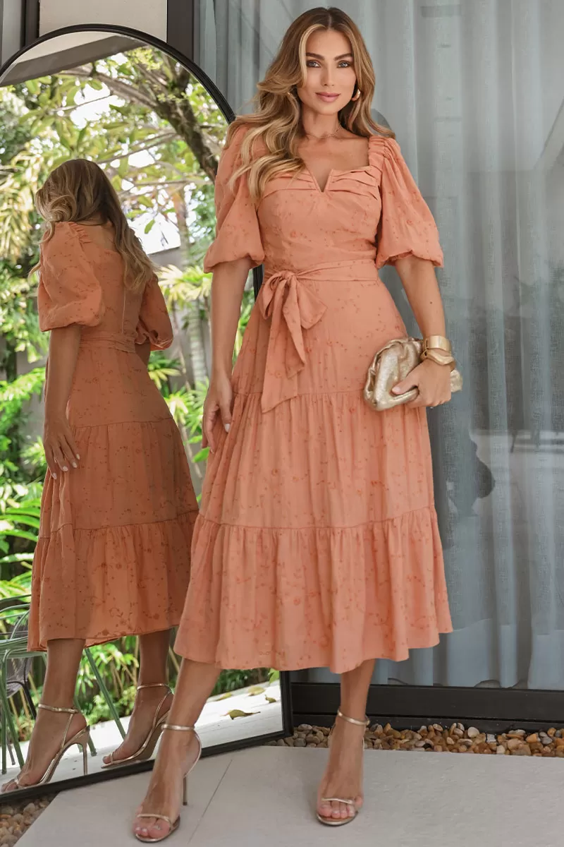 Miss Misses - Dress Marcela Laise 3/4 Sleeve EC/Caramel Stripe - 54499134
