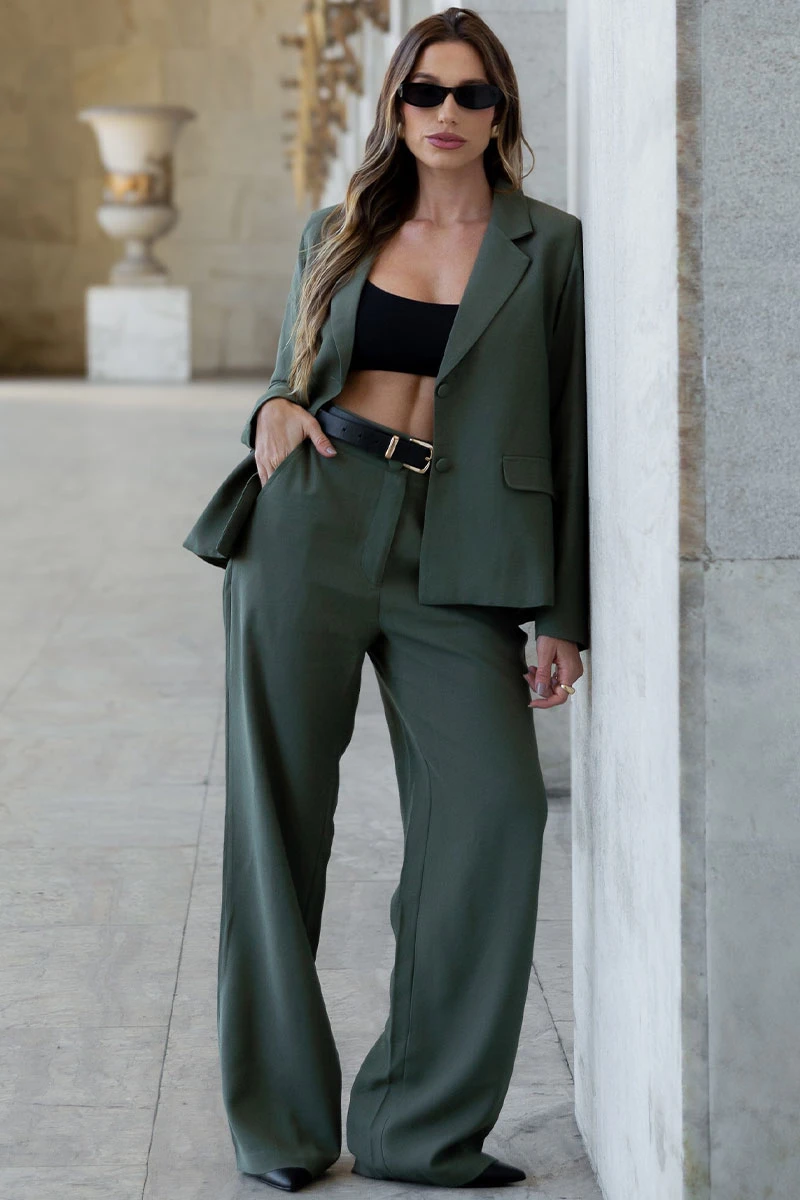 Miss Misses - Helene Blazer with EC Lapel Detail/Moss Green Button - 54509038