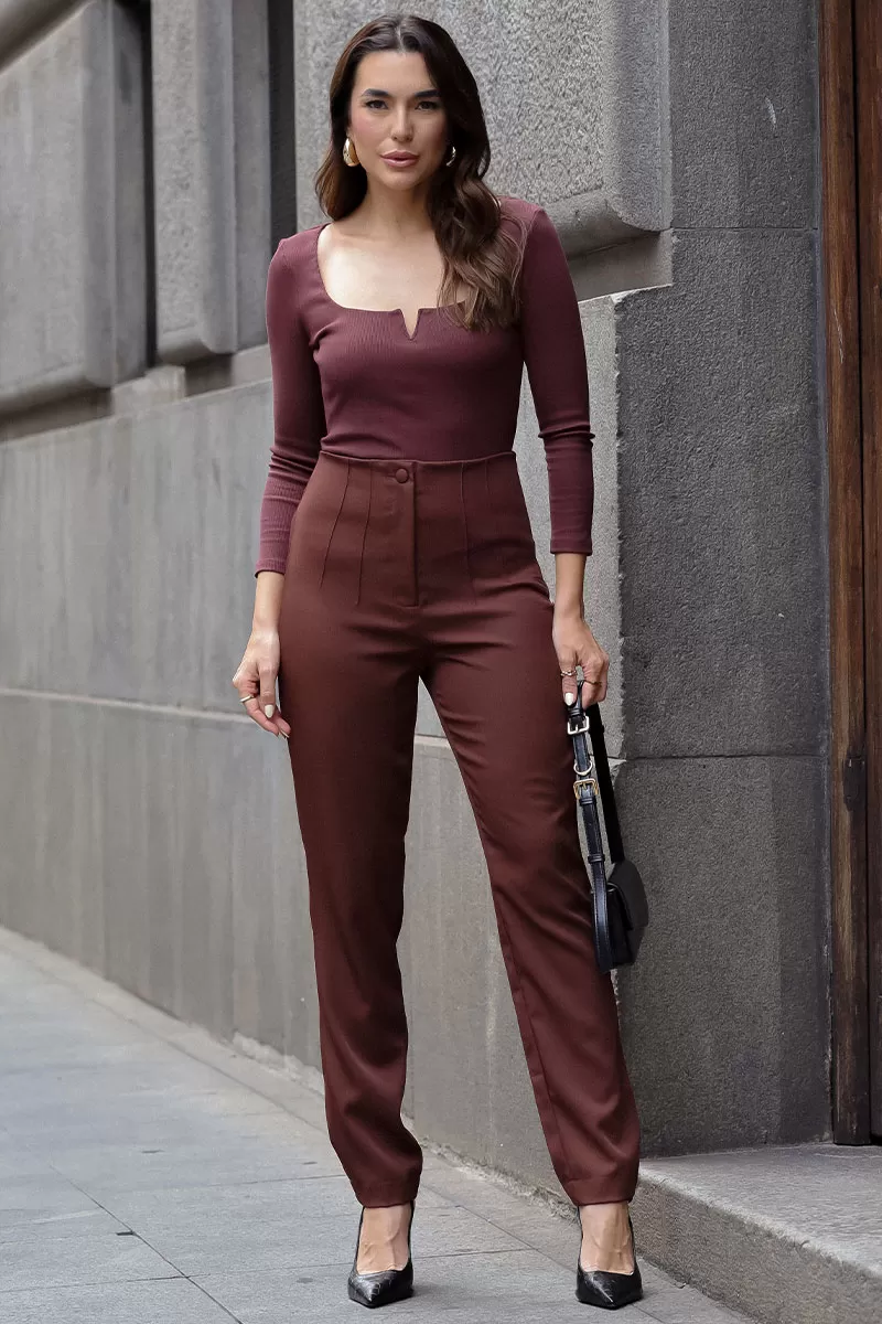 Miss Misses - Erica Ribbed Long Sleeve Shirt with Brown Bow - 54495214 Miss Misses - Erica Ribbed Long Sleeve Shirt with Brown Bow - 54495214