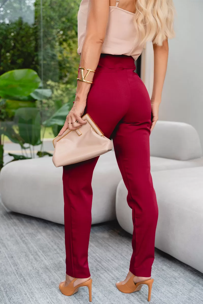 Miss Misses - Gabi Pants with EC Pleats and Fake Pockets in Wine - 54507006 Miss Misses - Gabi Pants with EC Pleats and Fake Pockets in Wine - 54507006
