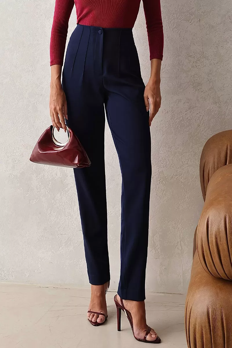 Miss Misses - Gabi Pants with EC Pleats and Fake Pocket Navy Blue - 54507004 Miss Misses - Gabi Pants with EC Pleats and Fake Pocket Navy Blue - 54507004