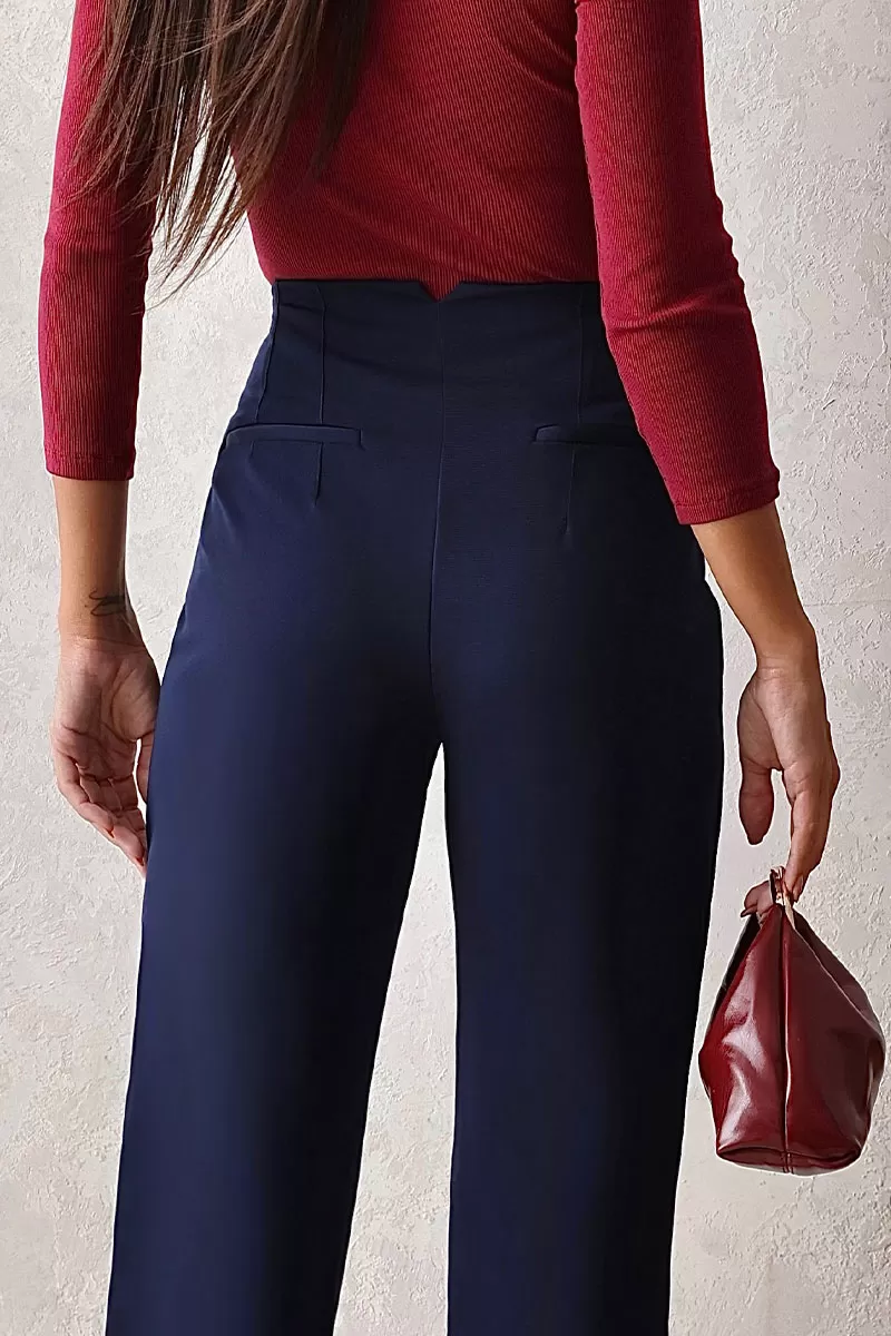Miss Misses - Gabi Pants with EC Pleats and Fake Pocket Navy Blue - 54507004 Miss Misses - Gabi Pants with EC Pleats and Fake Pocket Navy Blue - 54507004