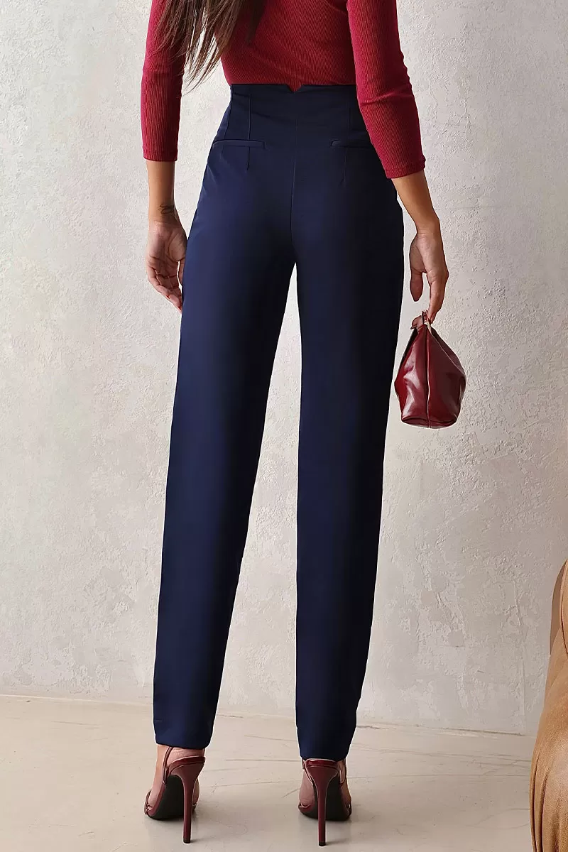 Miss Misses - Gabi Pants with EC Pleats and Fake Pocket Navy Blue - 54507004 Miss Misses - Gabi Pants with EC Pleats and Fake Pocket Navy Blue - 54507004