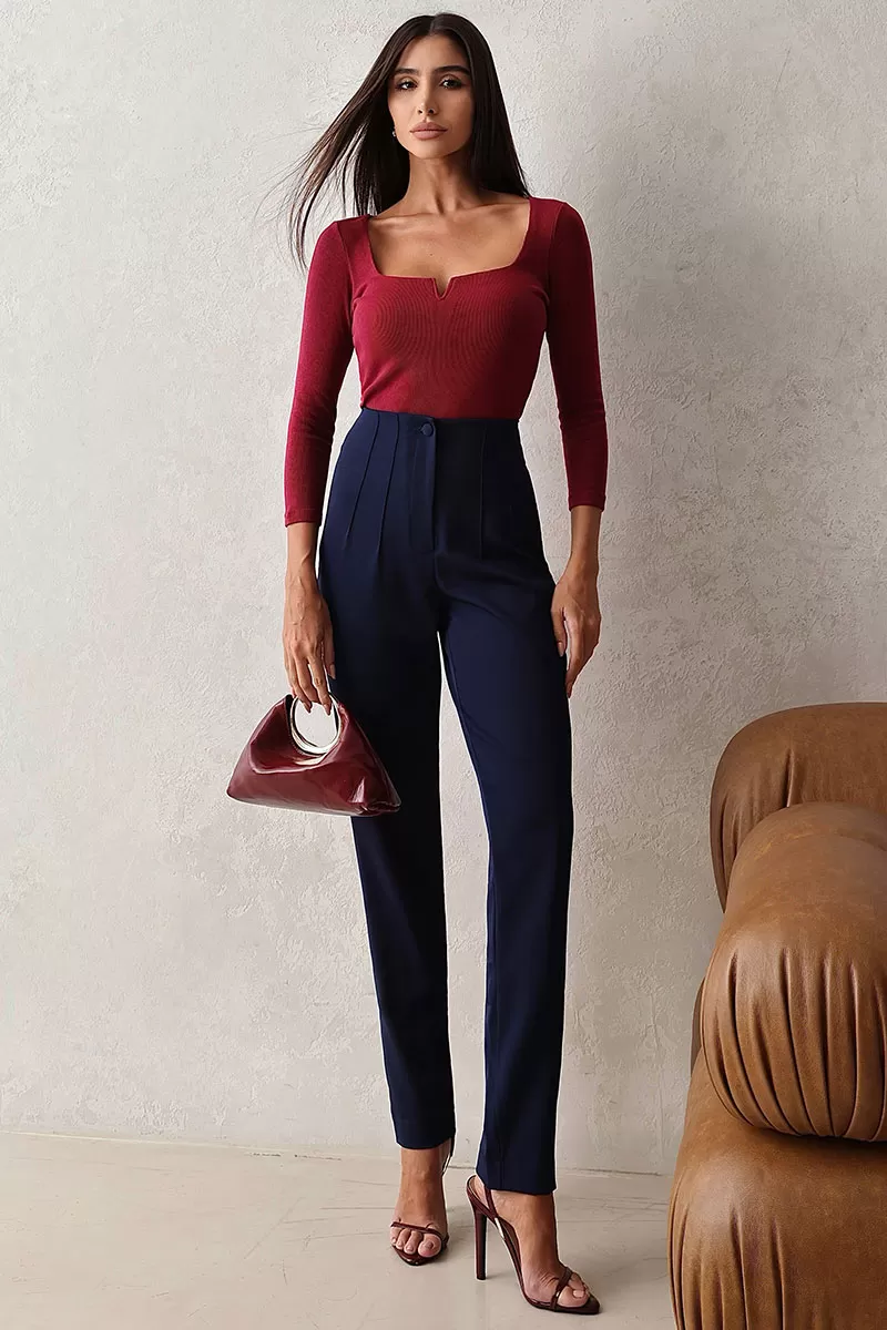 Miss Misses - Gabi Pants with EC Pleats and Fake Pocket Navy Blue - 54507004