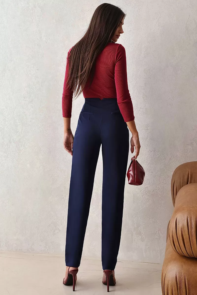 Miss Misses - Gabi Pants with EC Pleats and Fake Pocket Navy Blue - 54507004 Miss Misses - Gabi Pants with EC Pleats and Fake Pocket Navy Blue - 54507004
