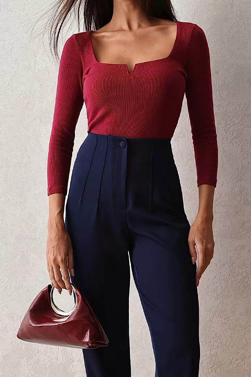 Miss Misses - Gabi Pants with EC Pleats and Fake Pocket Navy Blue - 54507004 Miss Misses - Gabi Pants with EC Pleats and Fake Pocket Navy Blue - 54507004