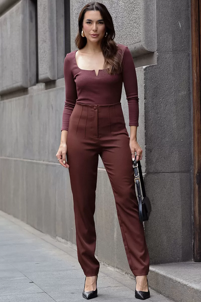 Miss Misses - Gabi Pants with EC Pleats and Brown Fake Pocket - 54507214 Miss Misses - Gabi Pants with EC Pleats and Brown Fake Pocket - 54507214