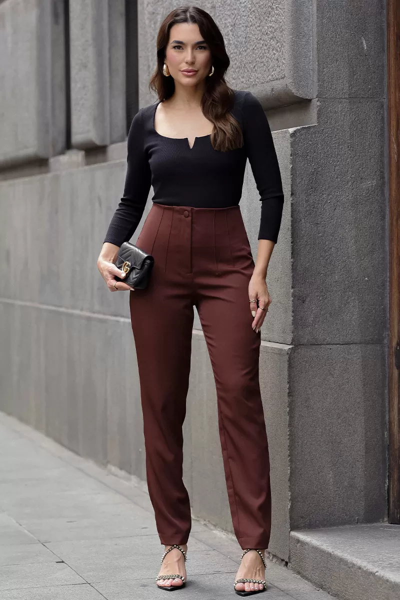 Miss Misses - Gabi Pants with EC Pleats and Brown Fake Pocket - 54507214