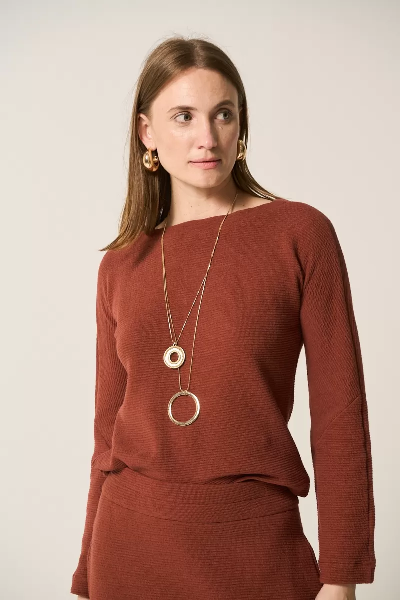 Hidrogênio - BROWN DROP-SHOULDER FLARE SLEEVE BLOUSE - 20313031 Hidrogênio - BROWN DROP-SHOULDER FLARE SLEEVE BLOUSE - 20313031