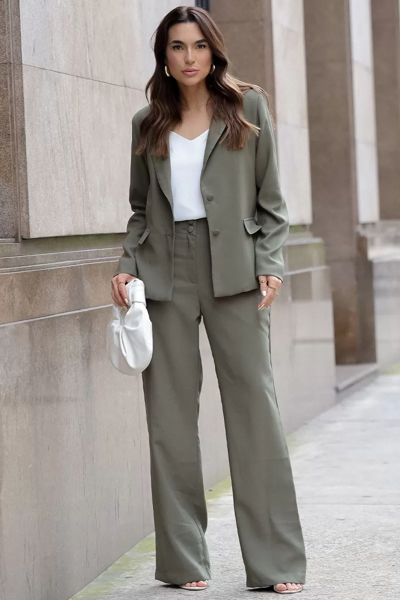 Miss Misses - Heloisa Tailored Pants with Front Pocket, Moss Green - 54510038 Miss Misses - Heloisa Tailored Pants with Front Pocket, Moss Green - 54510038