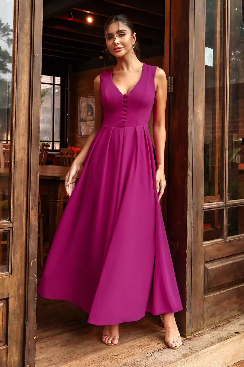 Dot Clothing - Dress Midi Dot Clothing Clara Det Fuchsia Buttons - 2641FUCSIA Dot Clothing - Dress Midi Dot Clothing Clara Det Fuchsia Buttons - 2641FUCSIA