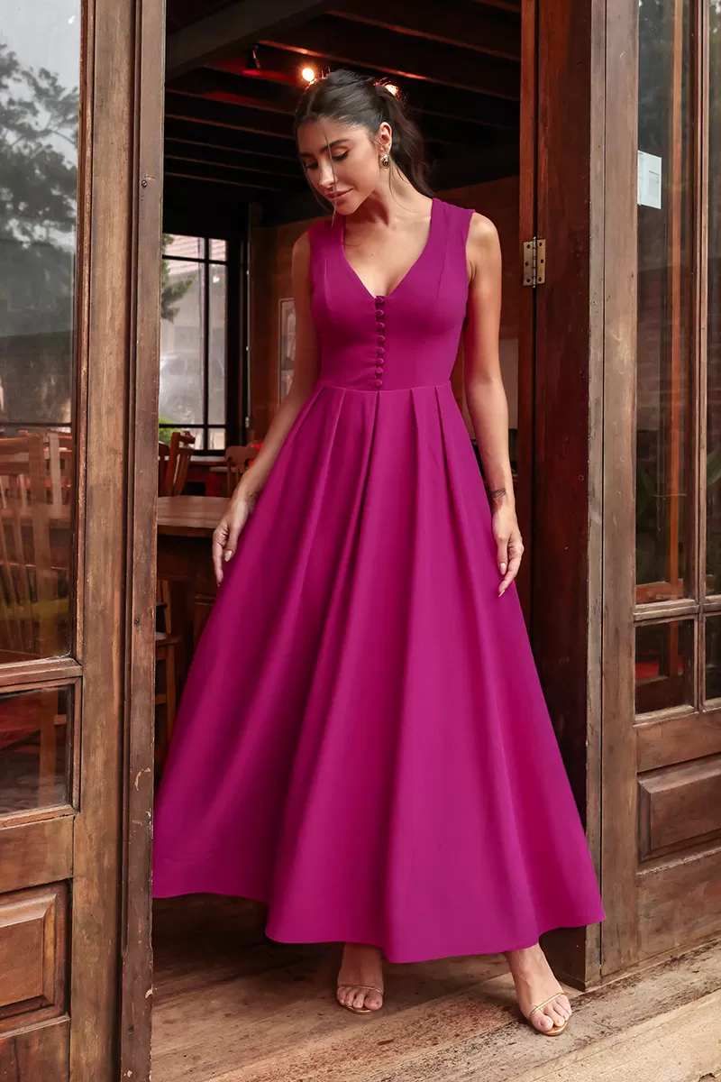 Dot Clothing - Dress Midi Dot Clothing Clara Det Fuchsia Buttons - 2641FUCSIA Dot Clothing - Dress Midi Dot Clothing Clara Det Fuchsia Buttons - 2641FUCSIA
