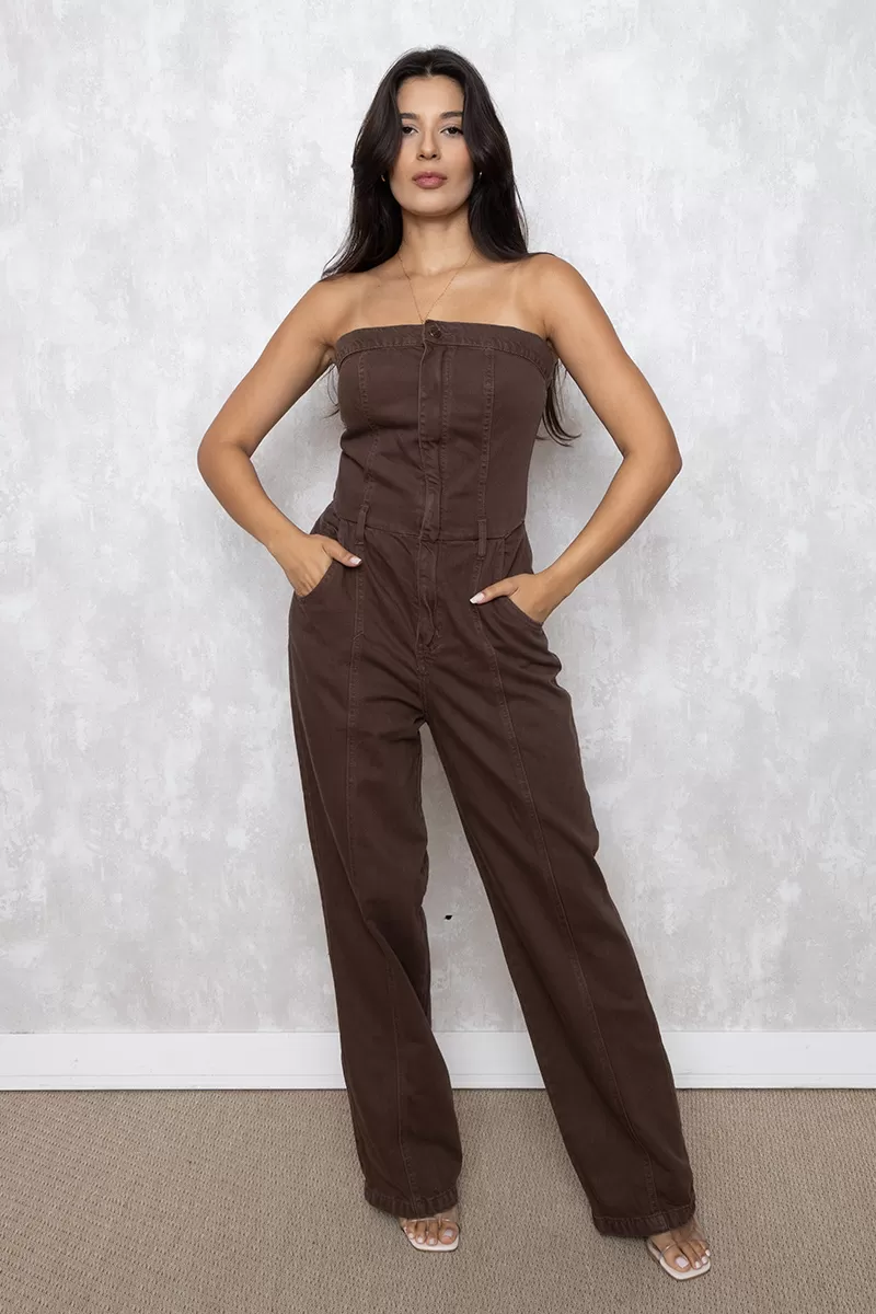 Alcance Jeans - TQC Alcance Brown Jeans Jumpsuit - 08166MARROM Alcance Jeans - TQC Alcance Brown Jeans Jumpsuit - 08166MARROM