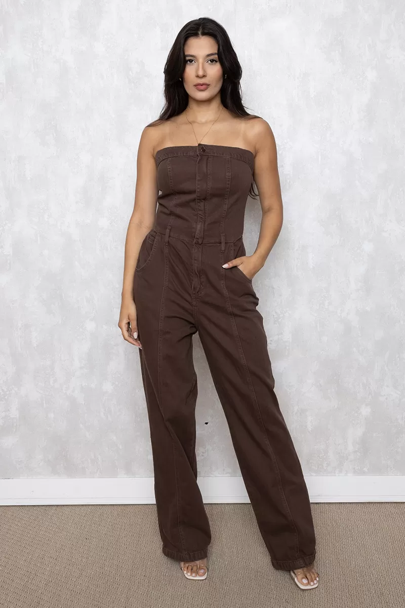 Alcance Jeans - TQC Alcance Brown Jeans Jumpsuit - 08166MARROM Alcance Jeans - TQC Alcance Brown Jeans Jumpsuit - 08166MARROM
