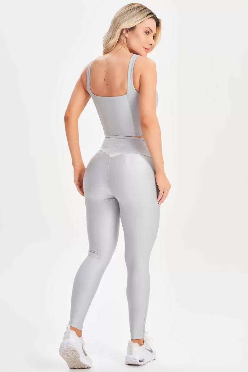 Lets Gym - Silver Contour Crop Top - 2673PR Lets Gym - Silver Contour Crop Top - 2673PR