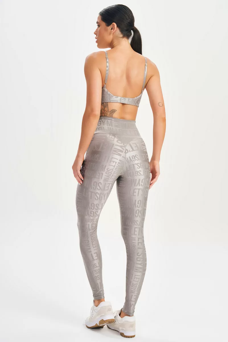 Lets Gym - Gray Velvet Name Leggings - 2628CZ Lets Gym - Gray Velvet Name Leggings - 2628CZ