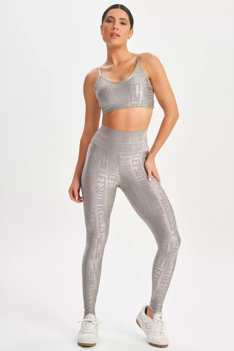 Lets Gym - Gray Velvet Name Leggings - 2628CZ Lets Gym - Gray Velvet Name Leggings - 2628CZ