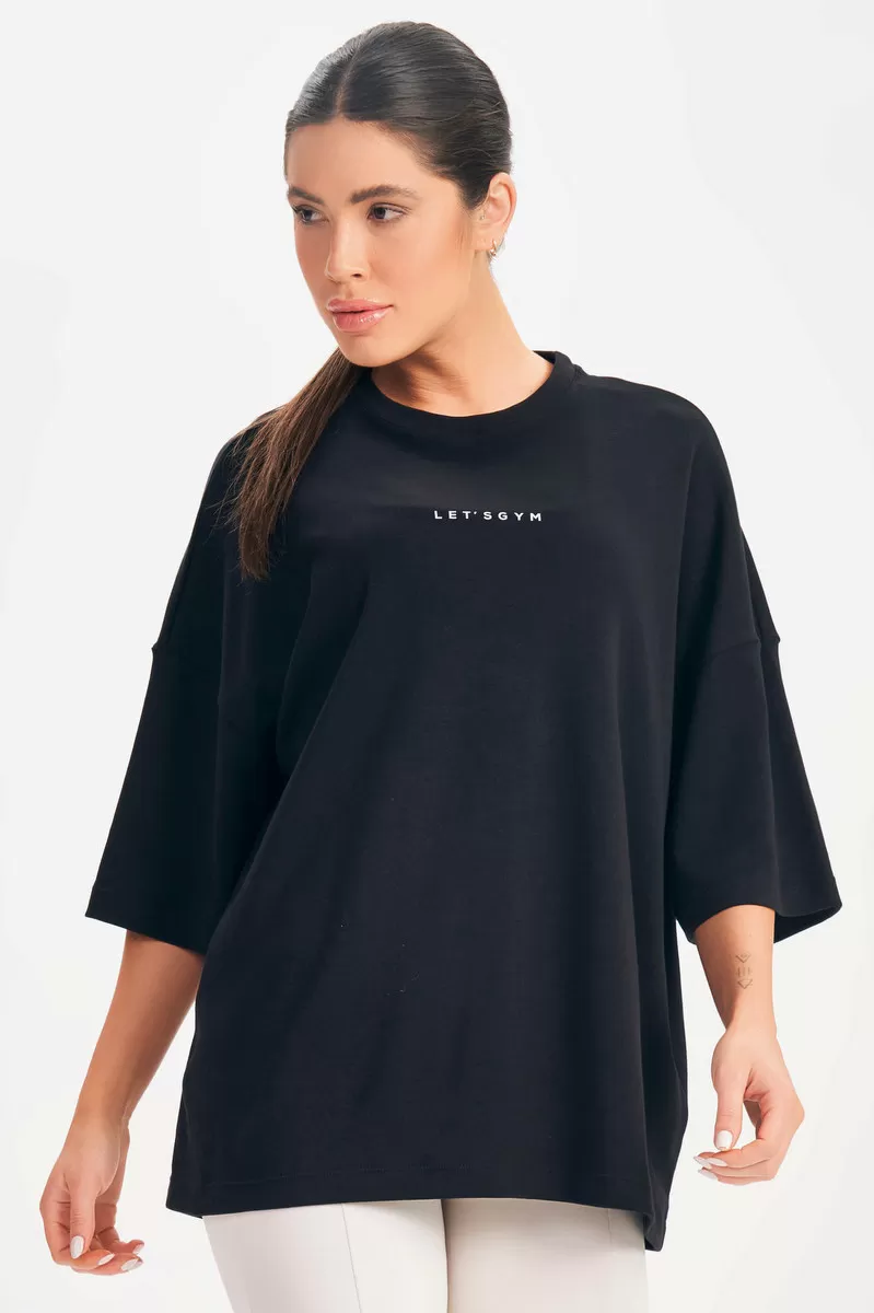 Lets Gym - Oversized Basic Flex Black T-Shirt - 2626PT Lets Gym - Oversized Basic Flex Black T-Shirt - 2626PT
