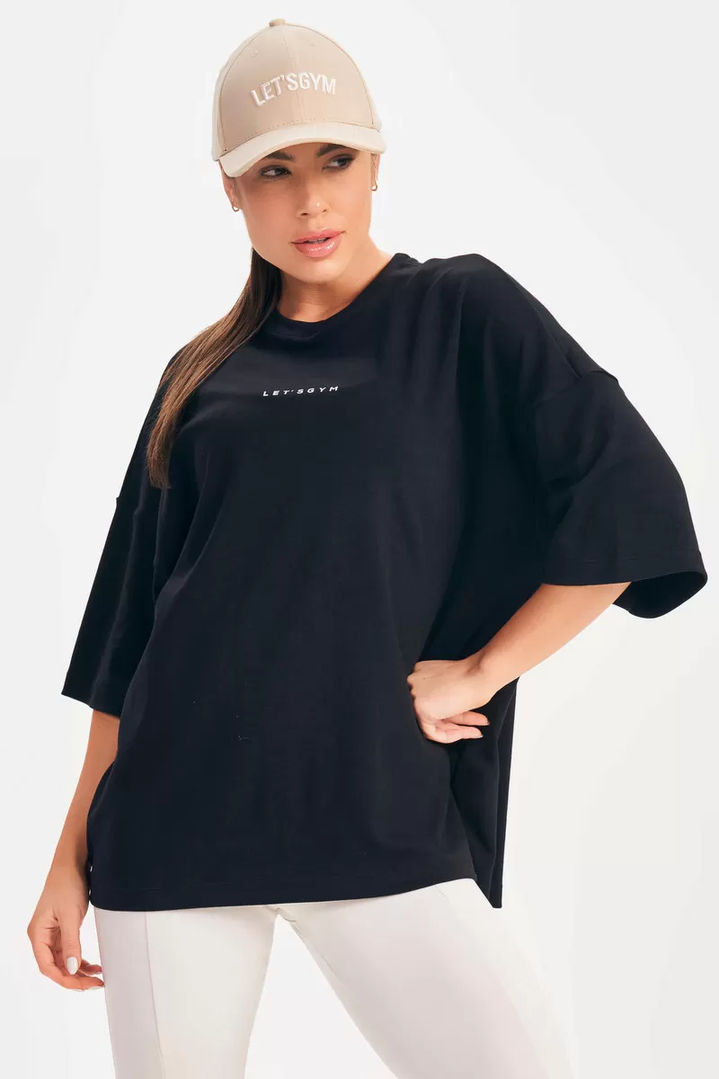 Lets Gym - Oversized Basic Flex Black T-Shirt - 2626PT Lets Gym - Oversized Basic Flex Black T-Shirt - 2626PT
