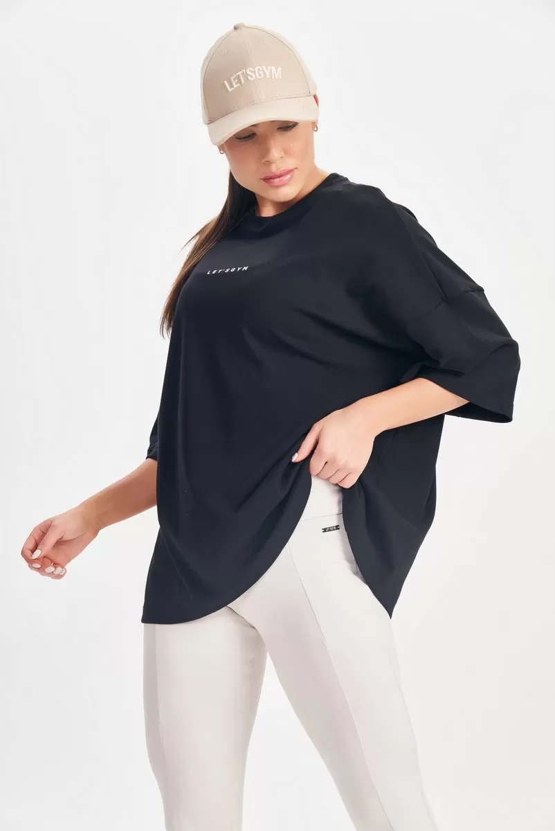 Lets Gym - Oversized Basic Flex Black T-Shirt - 2626PT Lets Gym - Oversized Basic Flex Black T-Shirt - 2626PT