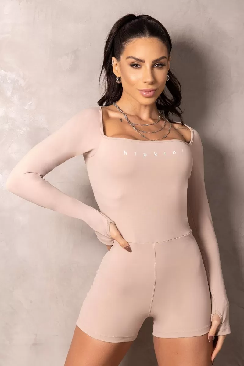 Hipkini - Summertime Nude Long Sleeve Romper with Silk - 33330962