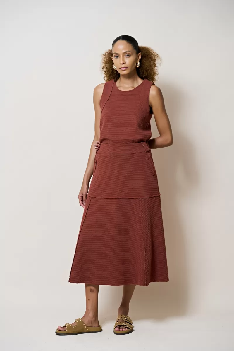 Hidrogênio - BROWN THREADED MIDI SKIRT - 20377031 Hidrogênio - BROWN THREADED MIDI SKIRT - 20377031