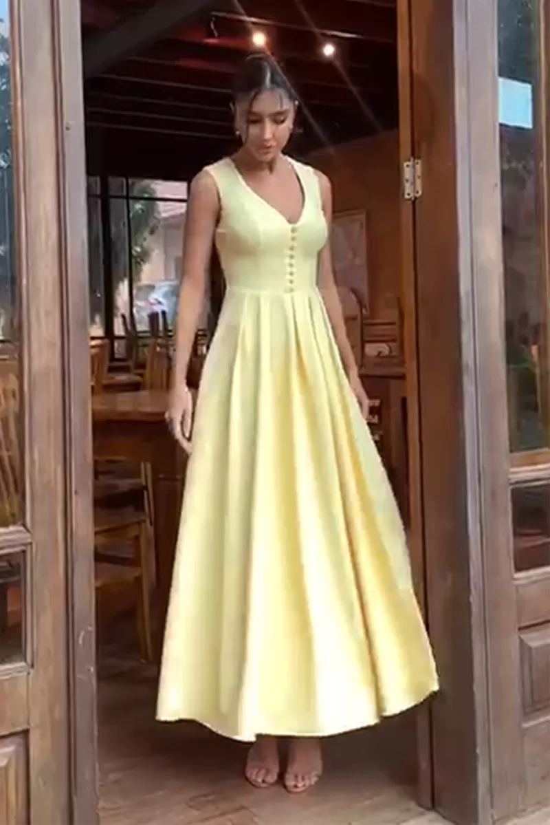 Dot Clothing - Dress Midi Dot Clothing Clara Det Yellow Buttons - 2641AMARELO Dot Clothing - Dress Midi Dot Clothing Clara Det Yellow Buttons - 2641AMARELO