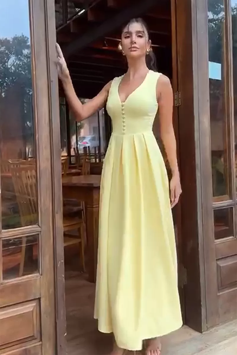 Dot Clothing - Dress Midi Dot Clothing Clara Det Yellow Buttons - 2641AMARELO Dot Clothing - Dress Midi Dot Clothing Clara Det Yellow Buttons - 2641AMARELO