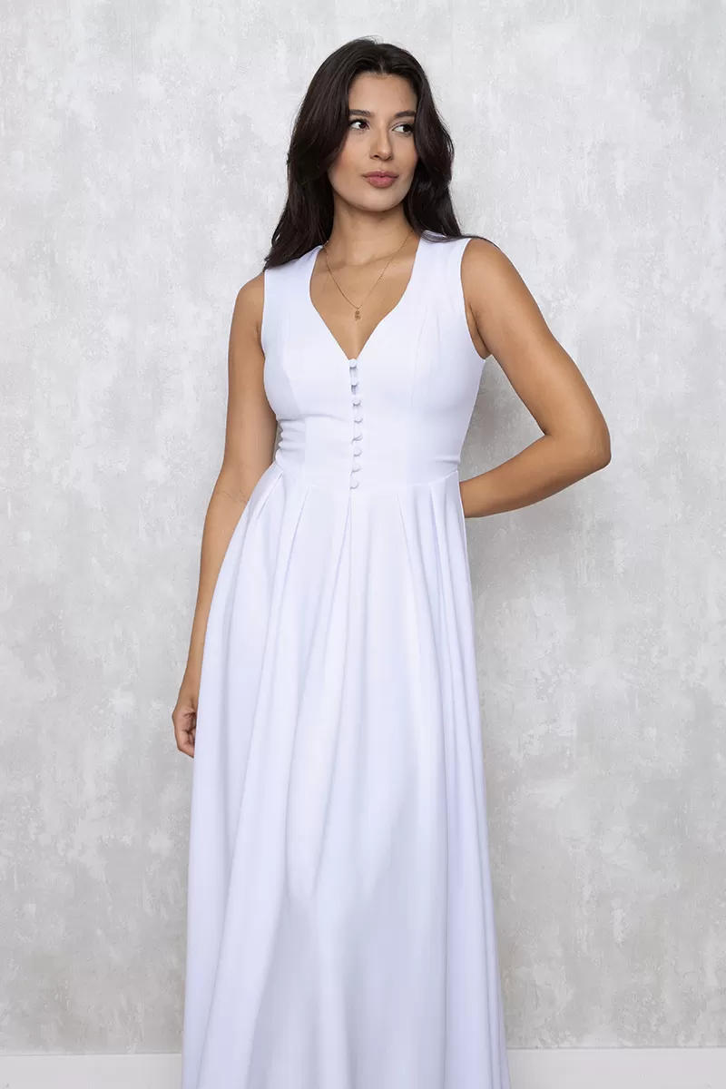 Dot Clothing - Dot Clothing Clara Det Buttons White Midi Dress - 2641BRANCO Dot Clothing - Dot Clothing Clara Det Buttons White Midi Dress - 2641BRANCO