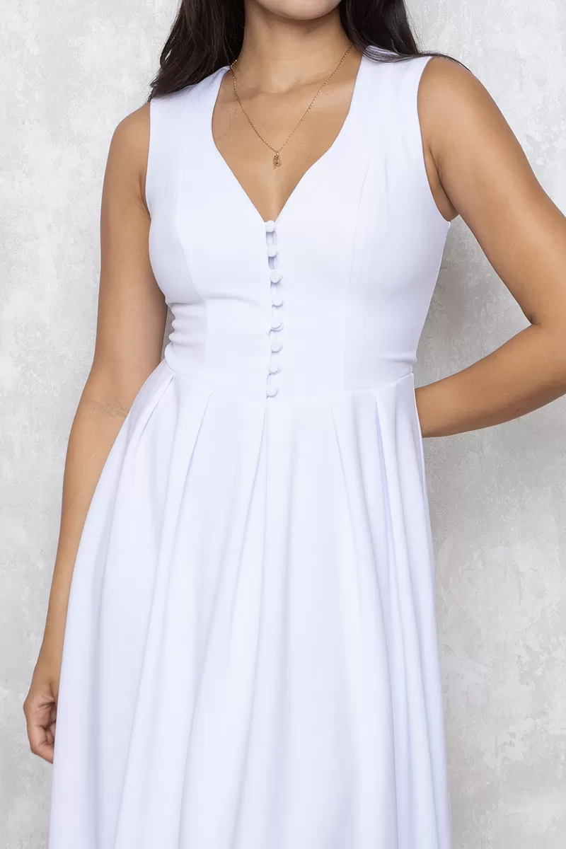 Dot Clothing - Dot Clothing Clara Det Buttons White Midi Dress - 2641BRANCO Dot Clothing - Dot Clothing Clara Det Buttons White Midi Dress - 2641BRANCO