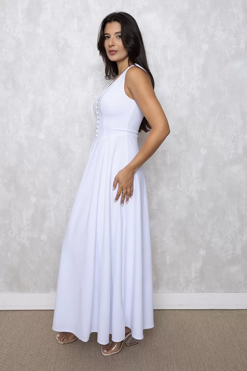 Dot Clothing - Dot Clothing Clara Det Buttons White Midi Dress - 2641BRANCO Dot Clothing - Dot Clothing Clara Det Buttons White Midi Dress - 2641BRANCO