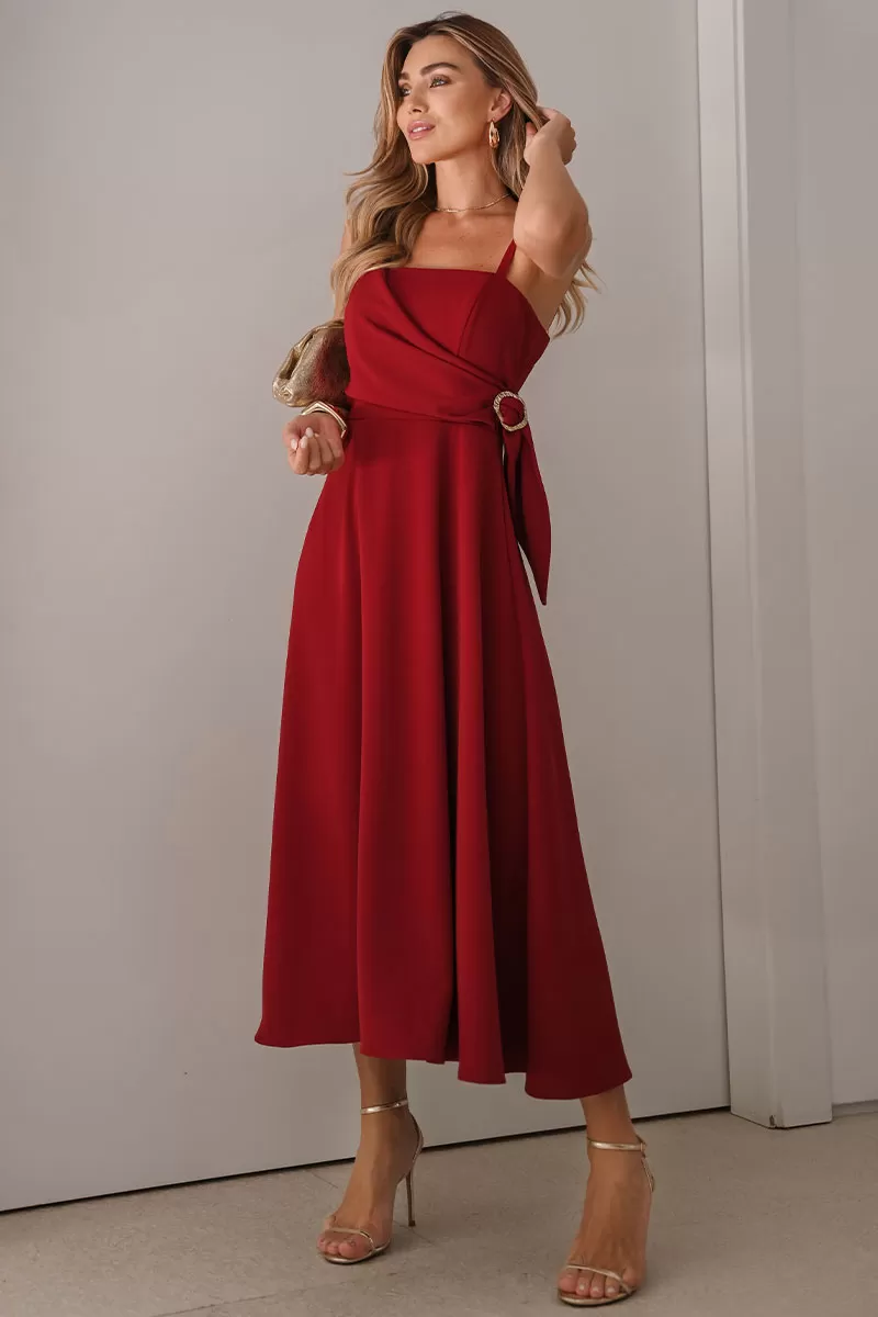 Miss Misses - Luciana Wrap Dress with Wine Buckle Detail - 54500006 Miss Misses - Luciana Wrap Dress with Wine Buckle Detail - 54500006