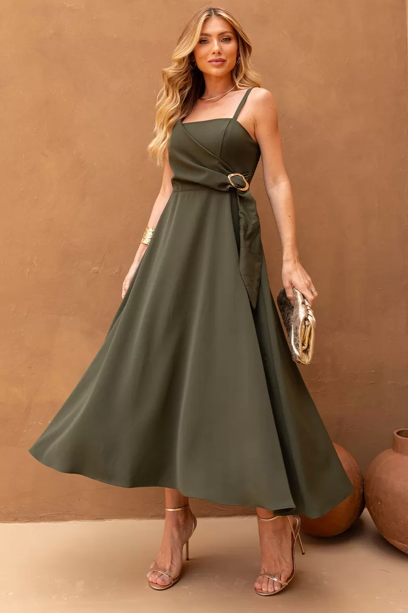 Miss Misses - Luciana Wrap Dress with Green Buckle Detail - 54500023 Miss Misses - Luciana Wrap Dress with Green Buckle Detail - 54500023