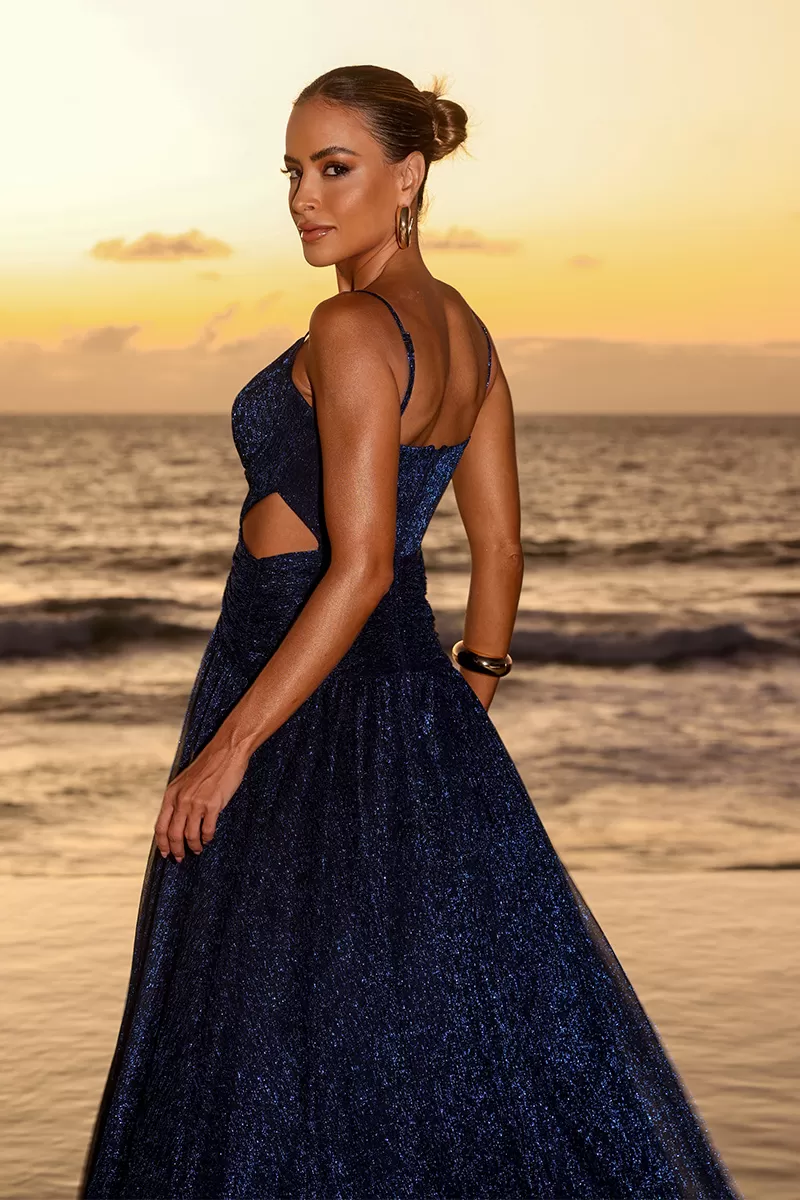 Dot Clothing - Dot Clothing Mirabel Lurex Navy Blue Long Dress - 2561MARINHO Dot Clothing - Dot Clothing Mirabel Lurex Navy Blue Long Dress - 2561MARINHO
