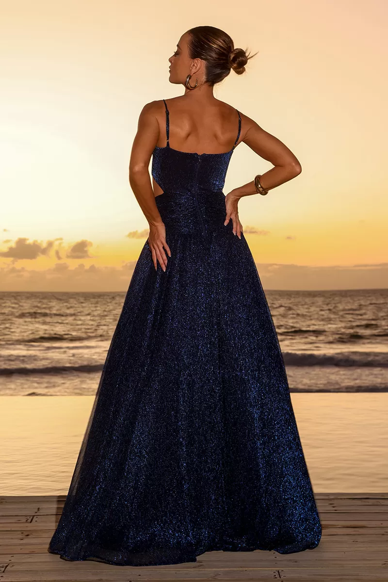 Dot Clothing - Dot Clothing Mirabel Lurex Navy Blue Long Dress - 2561MARINHO Dot Clothing - Dot Clothing Mirabel Lurex Navy Blue Long Dress - 2561MARINHO