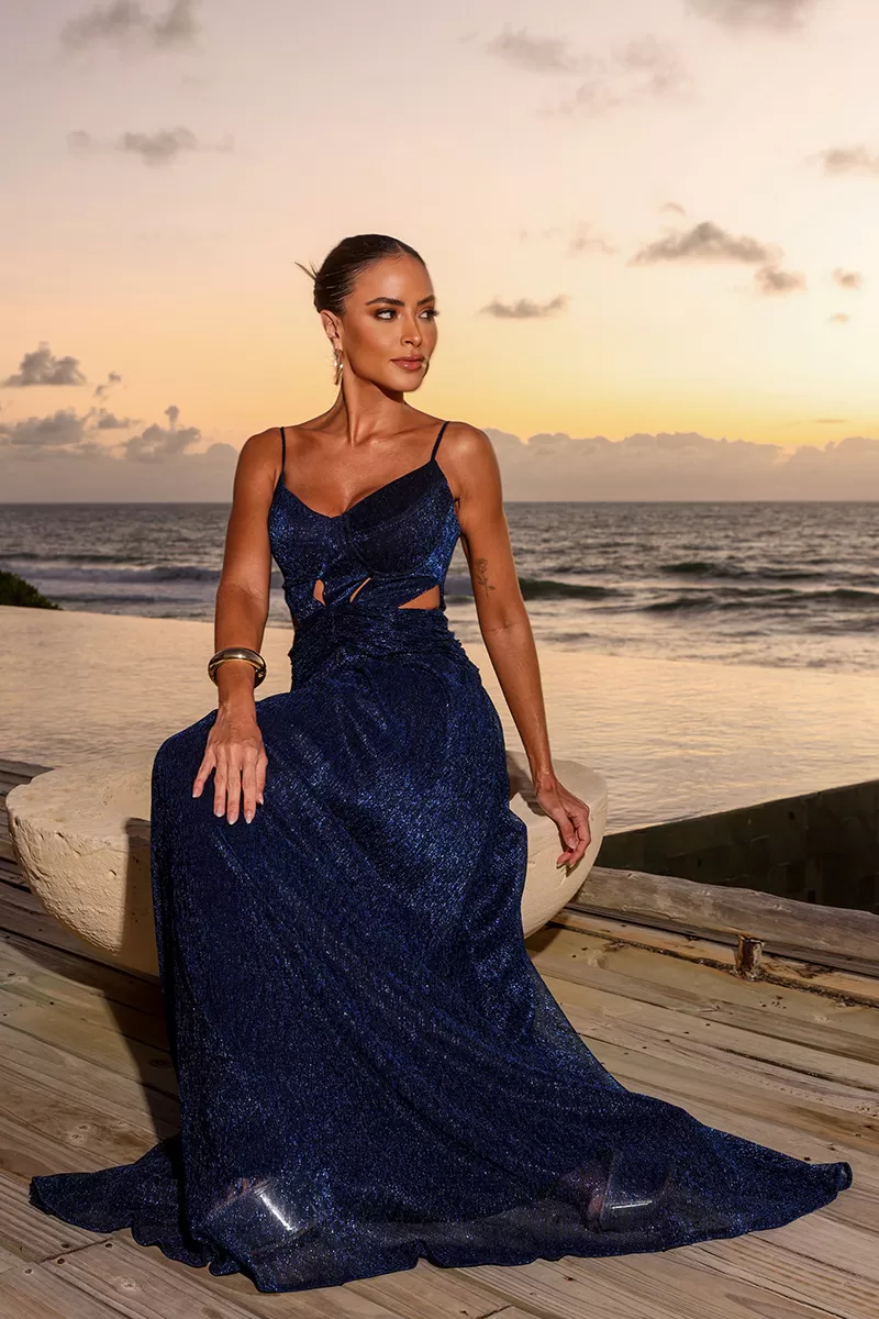 Dot Clothing - Dot Clothing Mirabel Lurex Navy Blue Long Dress - 2561MARINHO Dot Clothing - Dot Clothing Mirabel Lurex Navy Blue Long Dress - 2561MARINHO