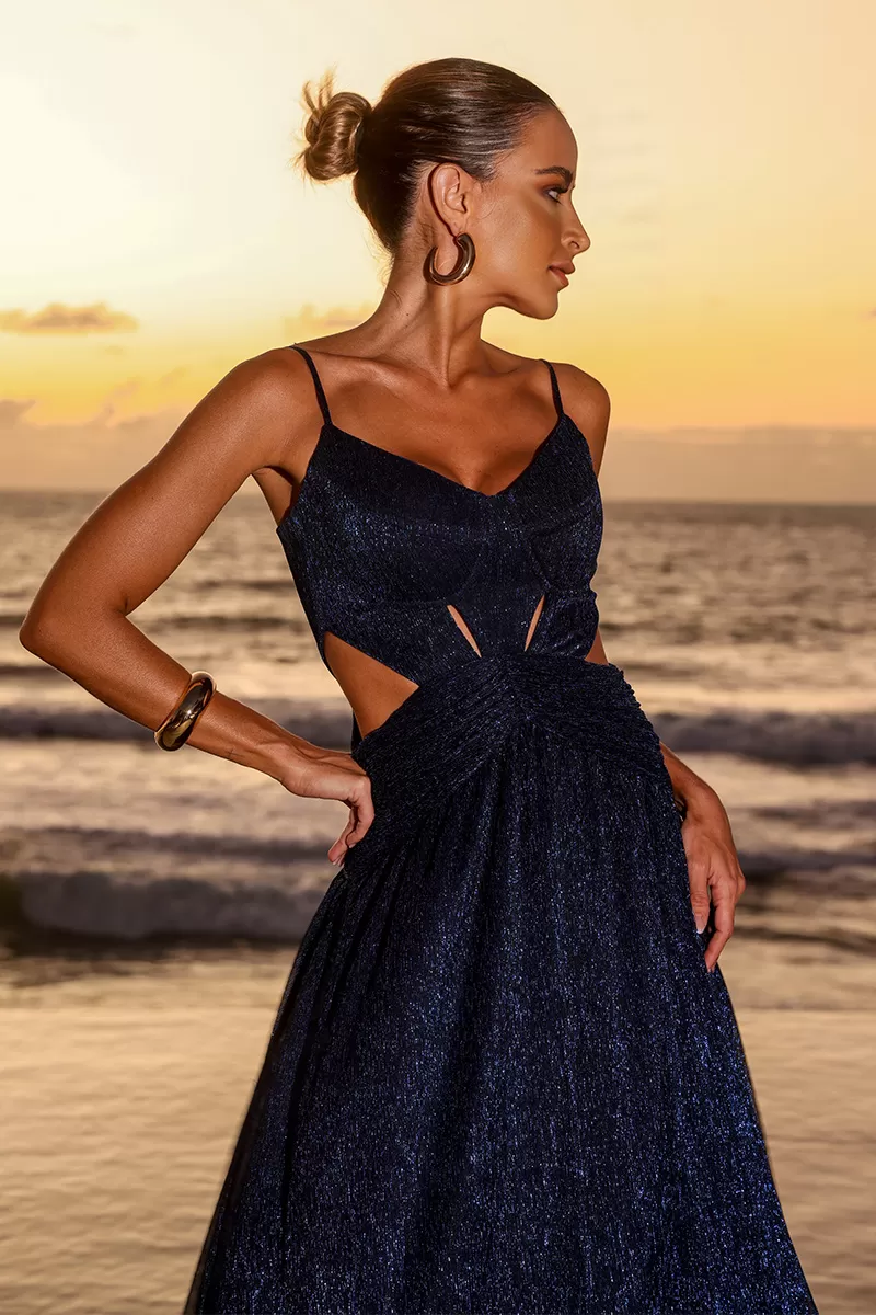 Dot Clothing - Dot Clothing Mirabel Lurex Navy Blue Long Dress - 2561MARINHO Dot Clothing - Dot Clothing Mirabel Lurex Navy Blue Long Dress - 2561MARINHO