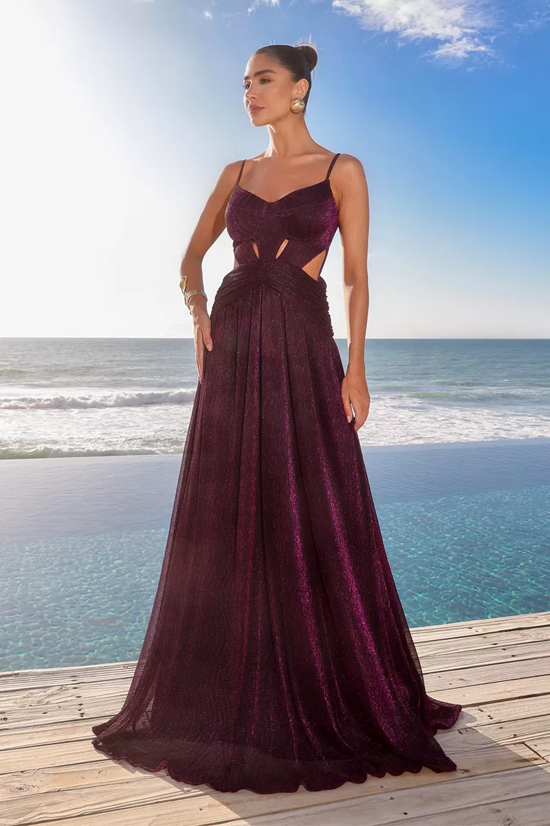Dot Clothing - Dot Clothing Mirabel Lurex Long Dress Grape Blue - 2561UVA Dot Clothing - Dot Clothing Mirabel Lurex Long Dress Grape Blue - 2561UVA