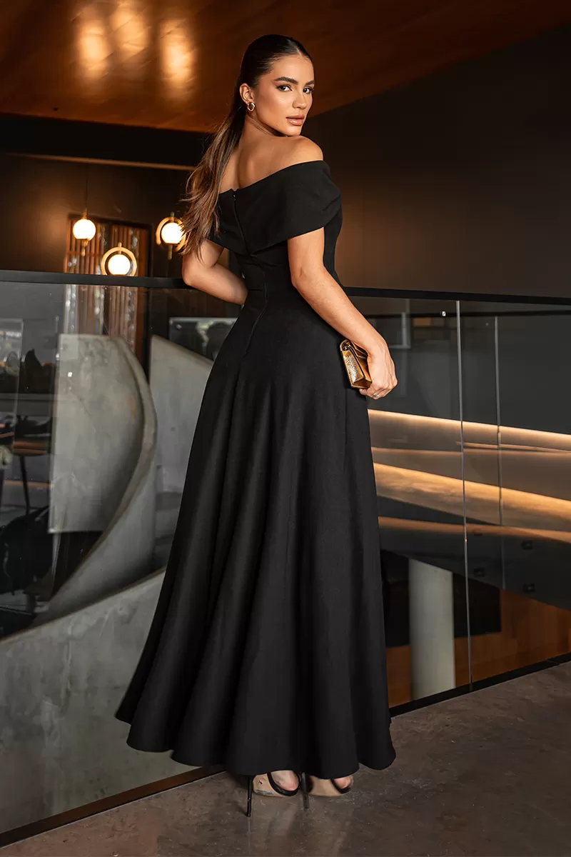 Dot Clothing - Dot Clothing Cleo Off-the-Shoulder Longuete Dress in Black - 2644PRETO Dot Clothing - Dot Clothing Cleo Off-the-Shoulder Longuete Dress in Black - 2644PRETO