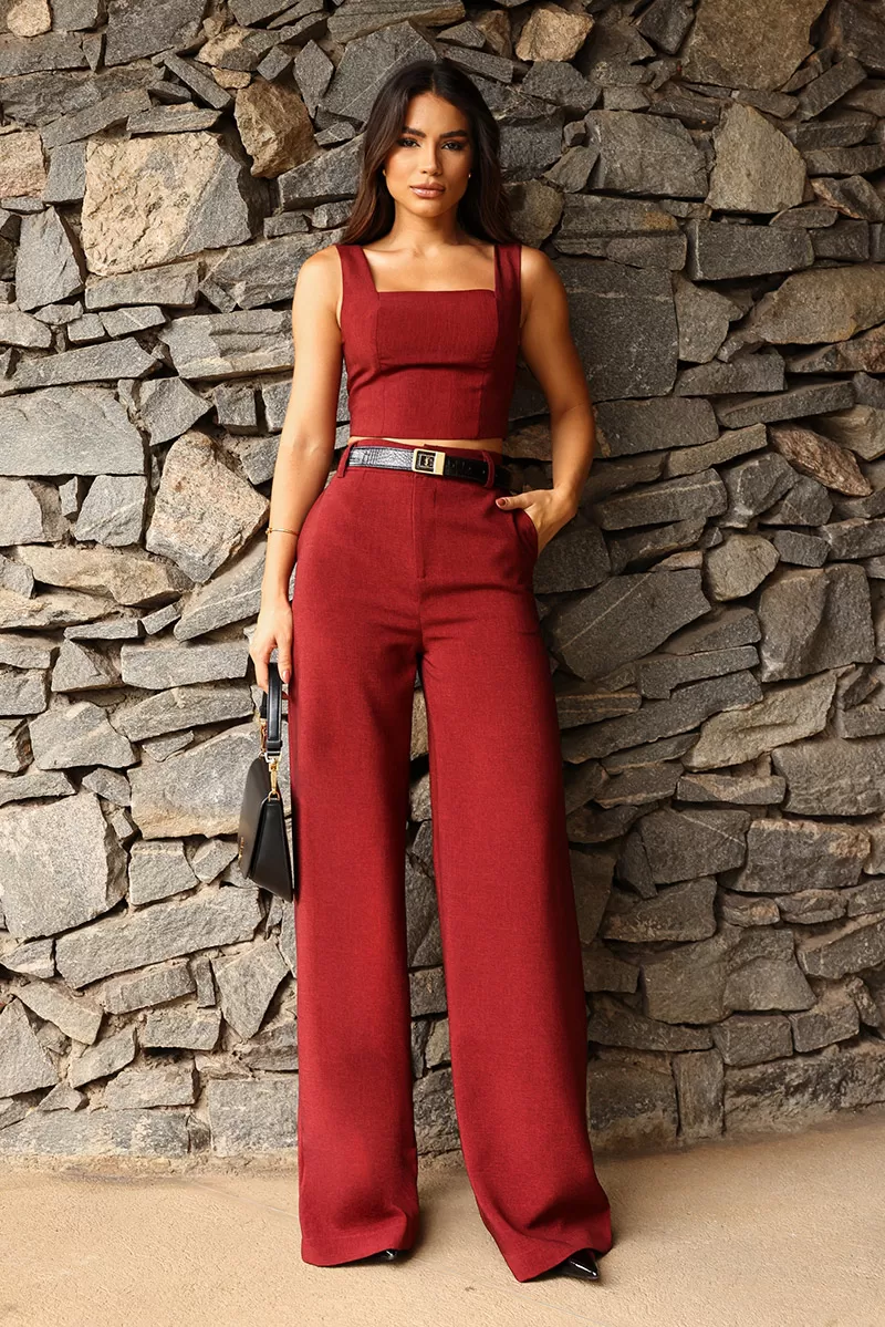 Dot Clothing - Dot Clothing Sonia Cropped and Burgundy Pantaloon Set - 2646BORDO