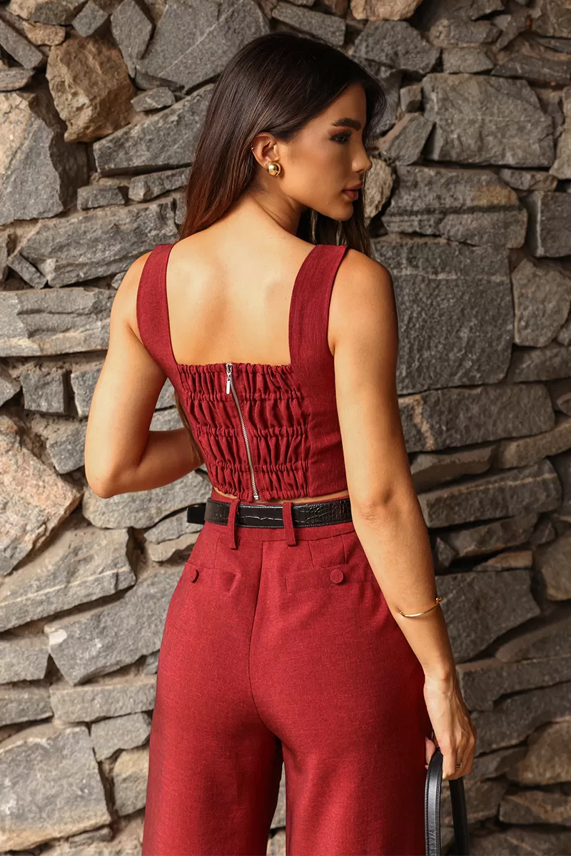 Dot Clothing - Dot Clothing Sonia Cropped and Burgundy Pantaloon Set - 2646BORDO Dot Clothing - Dot Clothing Sonia Cropped and Burgundy Pantaloon Set - 2646BORDO