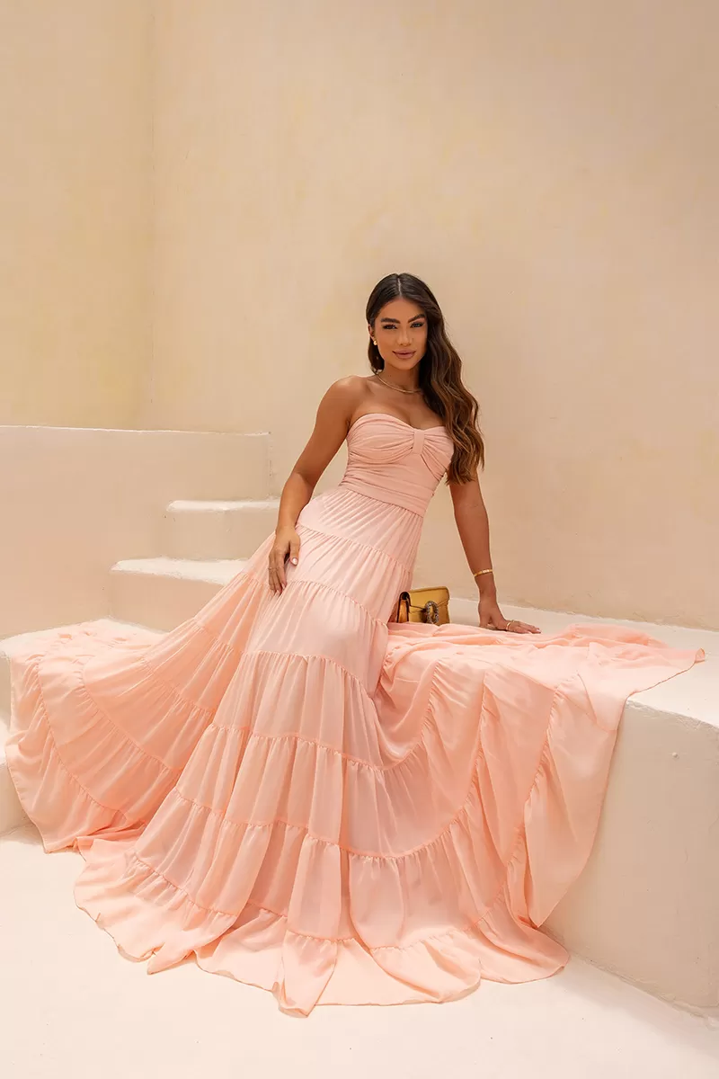 Dot Clothing - Dot Clothing Mira TQC Light Pink Long Dress - 2620ROSA Dot Clothing - Dot Clothing Mira TQC Light Pink Long Dress - 2620ROSA