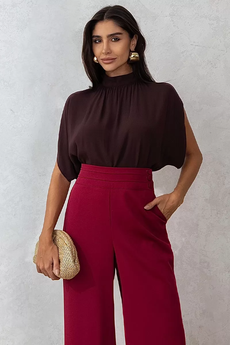 Miss Misses - Paola Crepe Brown Shirt - 54496214